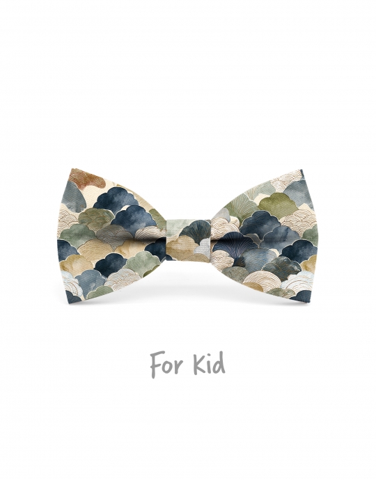 KITAMI - KID or TEEN BOW TIE - BLUE, BEIGE & KHAKI