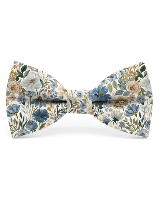 TOMARI - FLORAL BOW TIE - CLASSIC - BLUE, OCHRE & GREEN