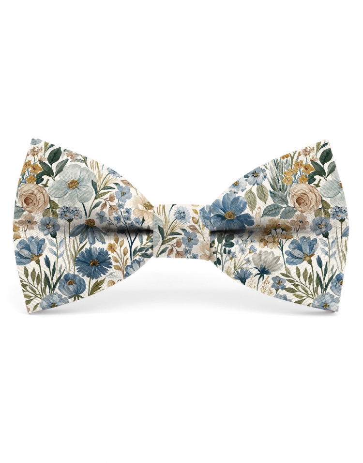 TOMARI - FLORAL BOW TIE - CLASSIC - BLUE, OCHRE & GREEN