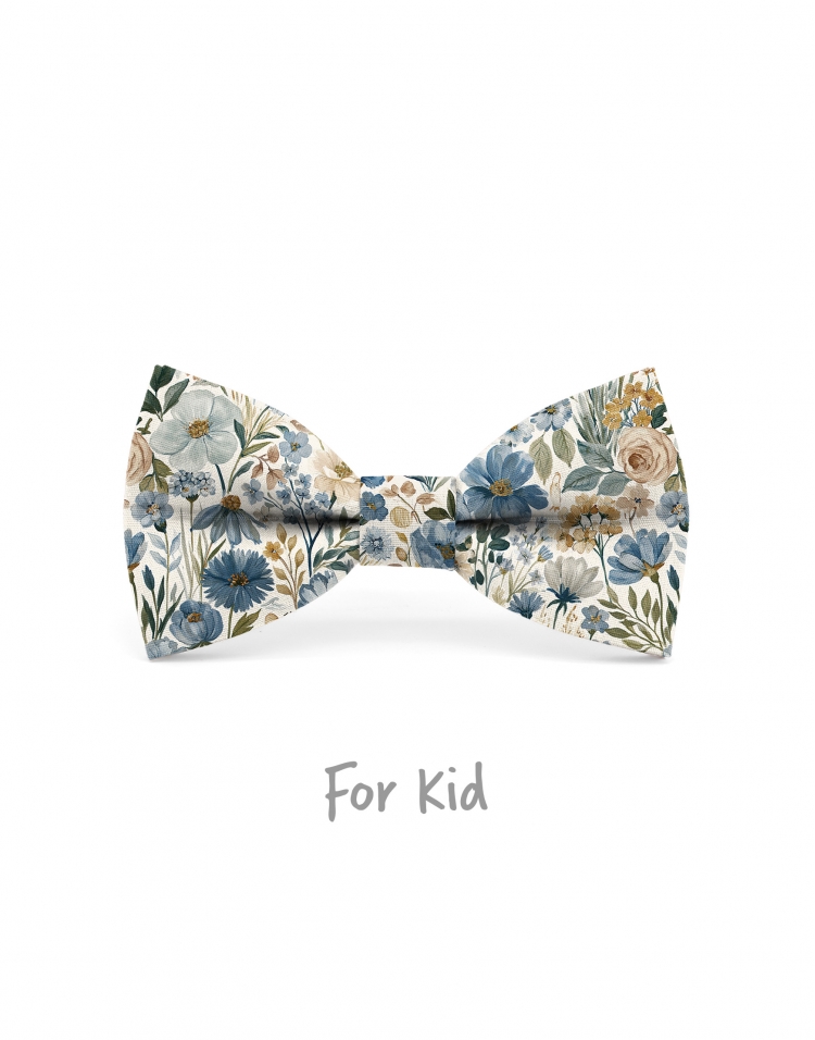 TOMARI - KID or TEEN BOW TIE - BLUE, OCHRE & GREEN