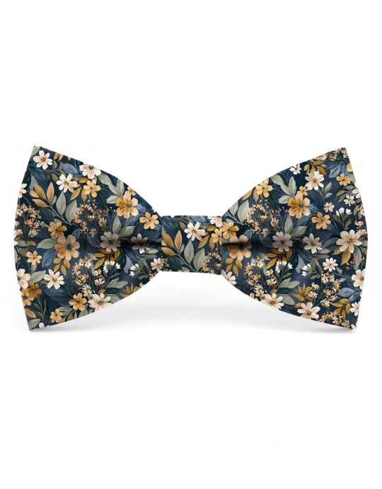 OTARU - FLORAL BOW TIE - CLASSIC - NAVY BLUE & OCHRE YELLOW