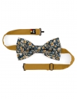 OTARU - FLORAL BOW TIE - CLASSIC - NAVY BLUE & OCHRE YELLOW