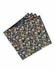 OTARU - FLORAL POCKET SQUARE - NAVY BLUE & OCHRE YELLOW