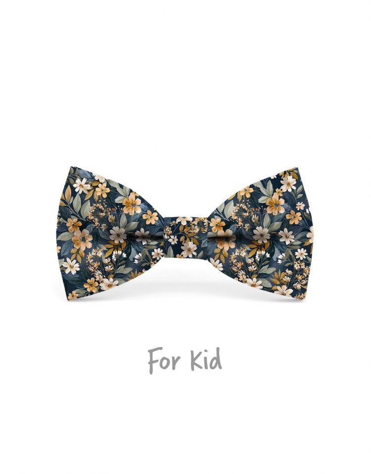 OTARU - NOEUD PAPILLON ENFANT ou ADO - BLEU MARINE & JAUNE OCHRE