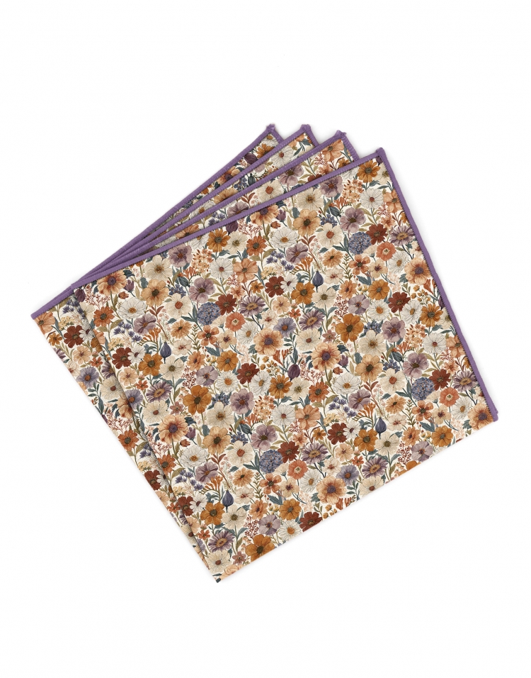 TATENO - FLORAL POCKET SQUARE - TERRACOTTA, RUST & VIOLET
