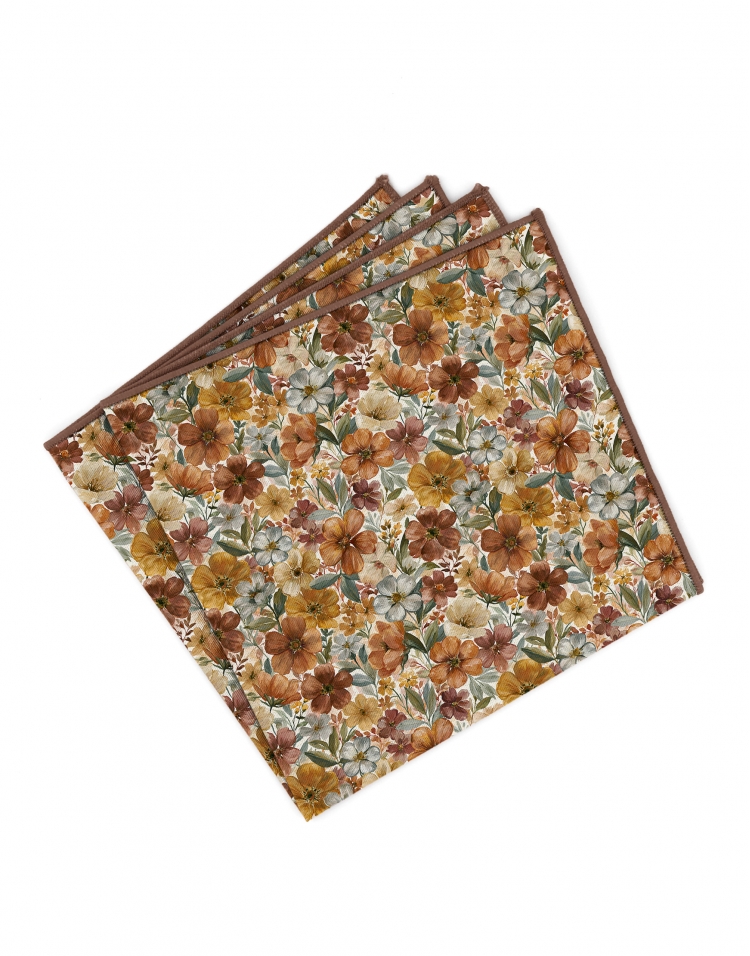 KARIBA - FLORAL POCKET SQUARE - TERRACOTTA, RUST & GREEN