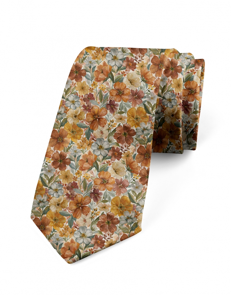 KARIBA - CRAVATE FLEURIE - TERRACOTTA, ROUILLE & VERT