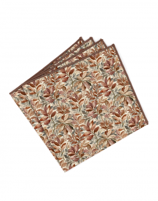 MARU - FLORAL POCKET SQUARE - TERRACOTTA & KHAKI