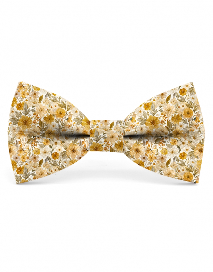 FUTORO - FLORAL BOW TIE - CLASSIC - OCHRE YELLOW & BEIGE