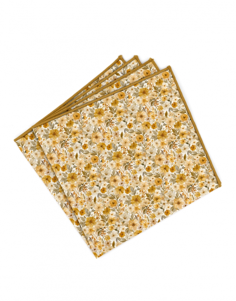 FUTORO - POCHETTE FLEURIE - JAUNE OCHRE ET BEIGE