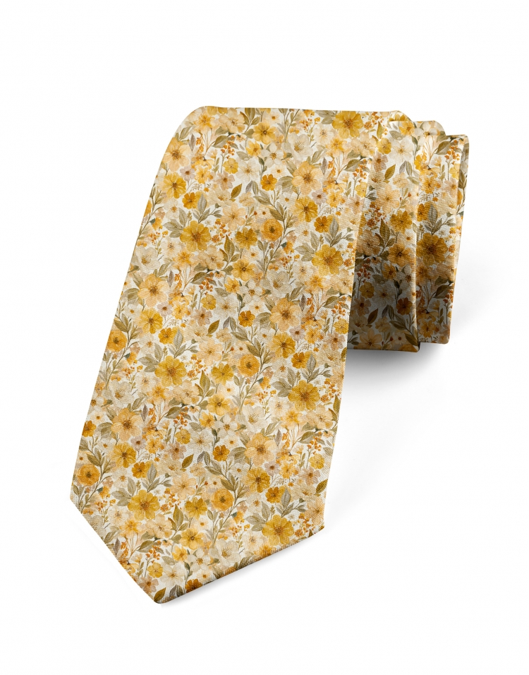 FUTORO - FLORAL TIE - OCHRE YELLOW & BEIGE