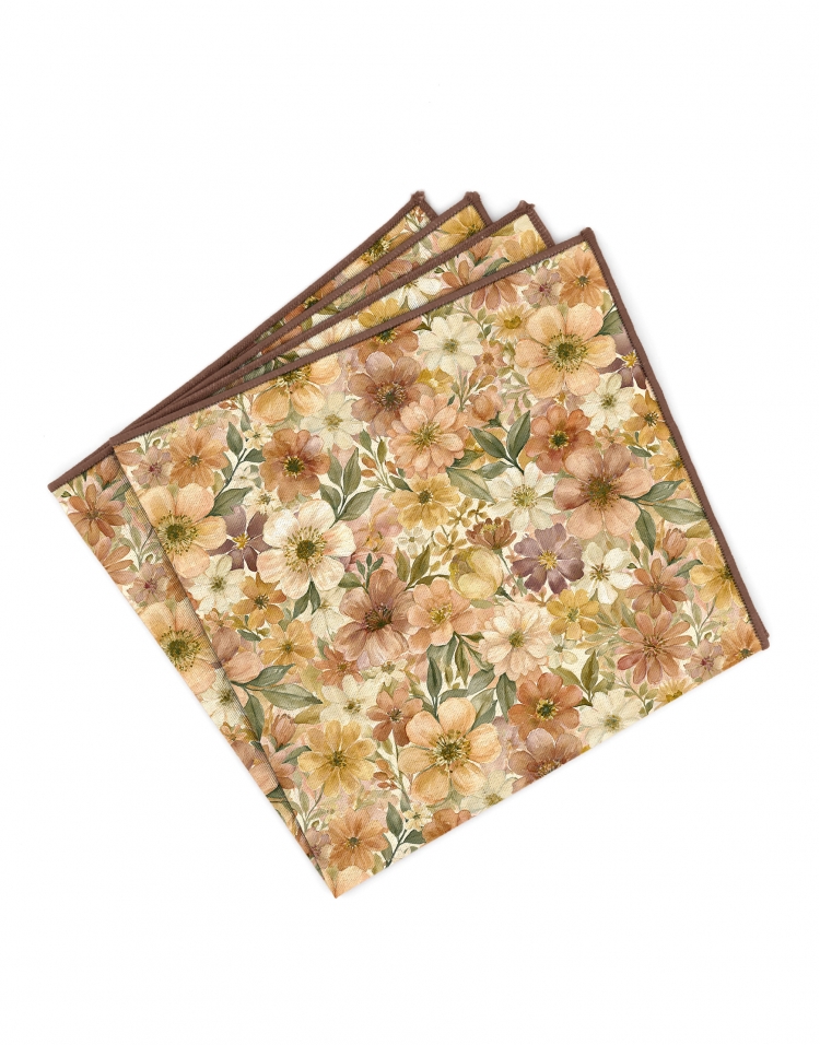 SOYA - FLORAL POCKET SQUARE - TERRACOTTA & OCHRE YELLOW