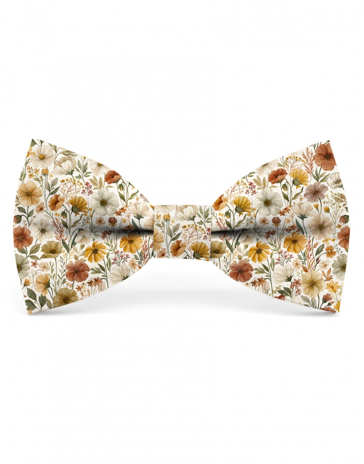 SARAKI - FLORAL BOW TIE - CLASSIC - TERRACOTTA & OCHRE YELLOW