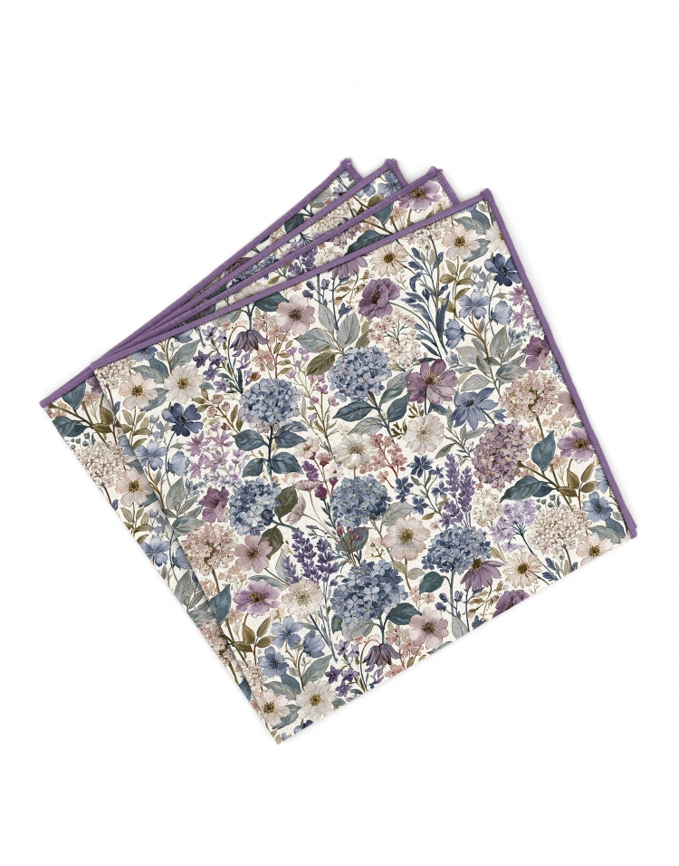 INAO - FLORAL POCKET SQUARE - BLUE, PURPLE, PINK & KHAKI