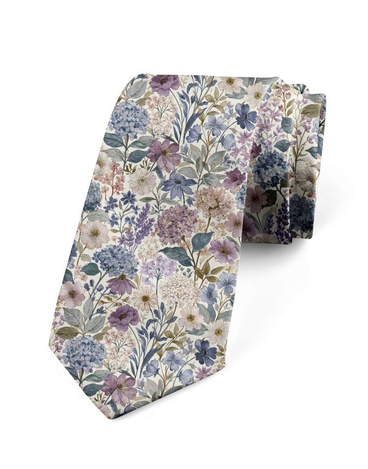 INAO - FLORAL TIE - BLUE, PURPLE, PINK & KHAKI