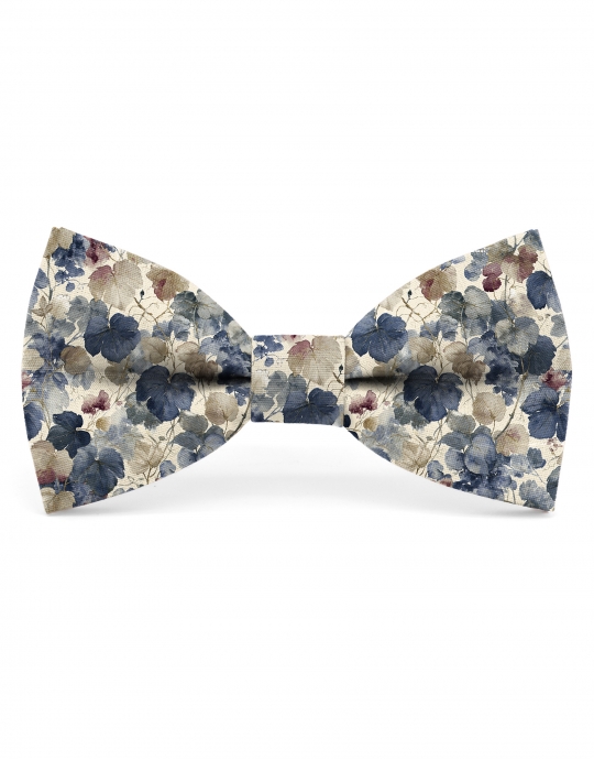 BUDO - NOEUD PAPILLON FLEURI - CLASSIC - BLEU, BORDEAUX & BEIGE