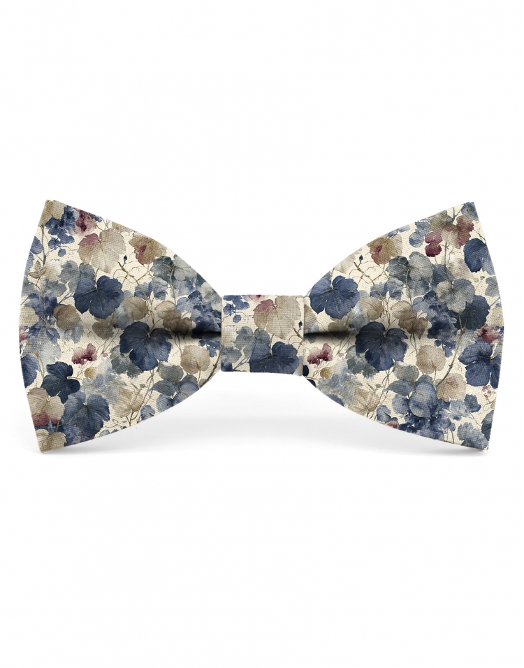 BUDO - NOEUD PAPILLON FLEURI - CLASSIC - BLEU, BORDEAUX & BEIGE