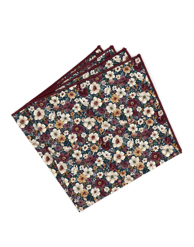 MOTTA - POCHETTE FLEURIE - BORDEAUX, VERT, BLANC & MIEL