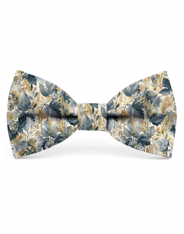HOPPU - FLORAL BOW TIE - CLASSIC - BLUE & OCHRE YELLOW