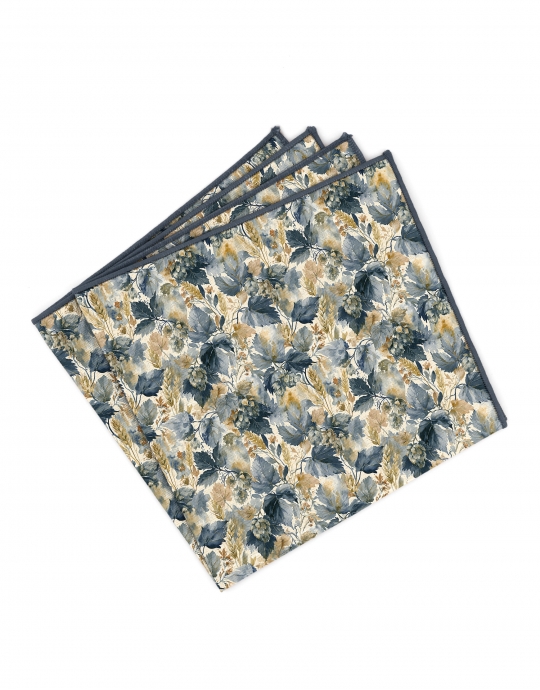 HOPPU - FLORAL POCKET SQUARE - BLUE & OCHRE YELLOW