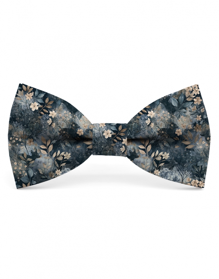 SHARI - FLORAL BOW TIE - CLASSIC - NAVY BLUE & BEIGE