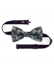 SHARI - FLORAL BOW TIE - CLASSIC - NAVY BLUE & BEIGE