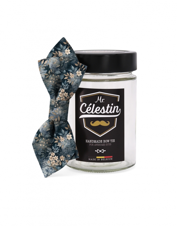 SHARI - FLORAL BOW TIE - DIAMOND - NAVY BLUE & BEIGE