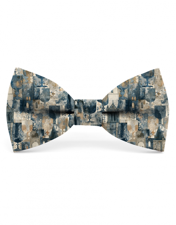 SHUDO - BOW TIE - CLASSIC - BLUE, BEIGE & OCHRE
