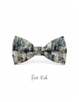 SHUDO - KID or TEEN BOW TIE - BLUE, BEIGE & OCHRE