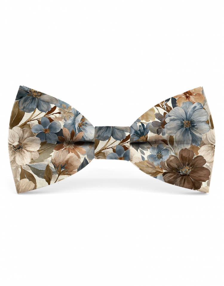 OBAKO - NOEUD PAPILLON FLEURI - CLASSIC - BLEU, BEIGE & BRUN