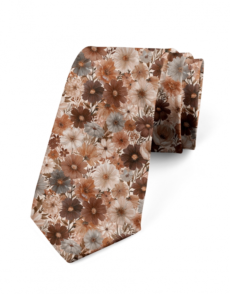 MORI - CRAVATE FLEURIE - BEIGE & BRUN
