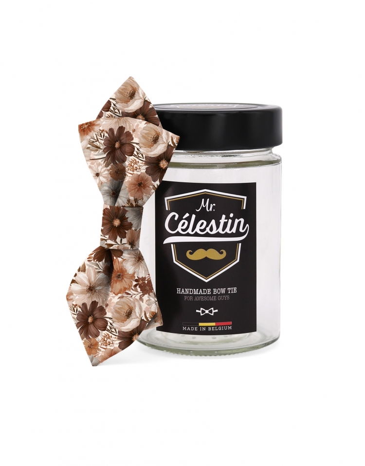 MORI - NOEUD PAPILLON FLEURI - DIAMOND - BEIGE & BRUN