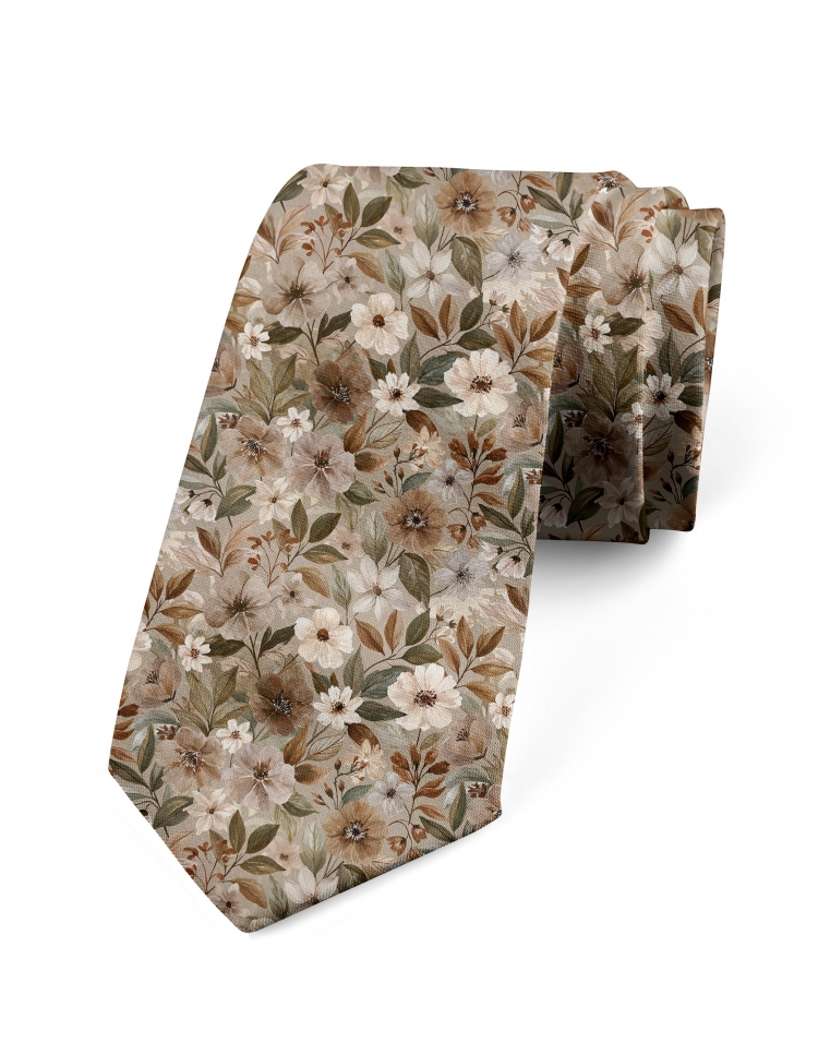 NEMURO - CRAVATE FLEURIE - BEIGE, BRUN & KAKI