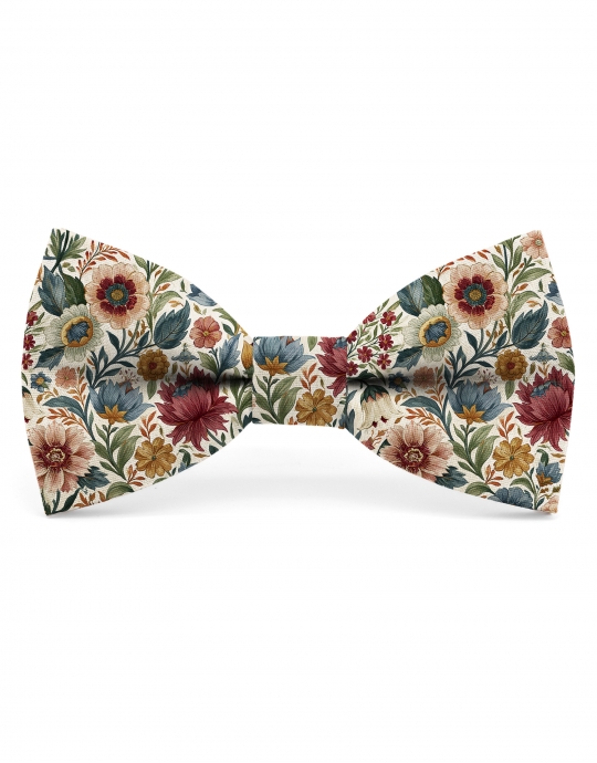 NAYORO - FLORAL BOW TIE - CLASSIC - BURGUNDY, PINK, GREEN & CARAMEL