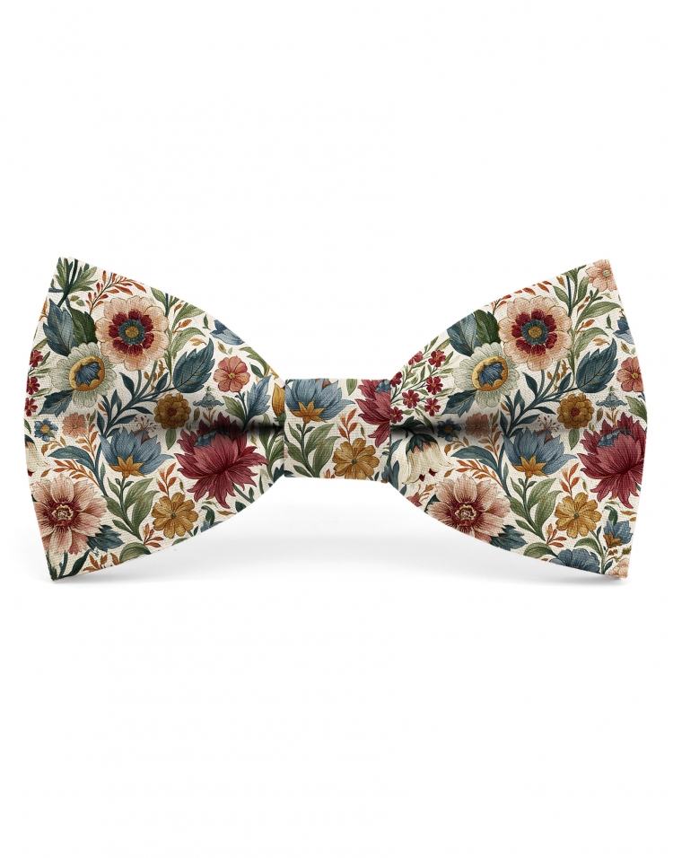 NAYORO - NOEUD PAPILLON FLEURI - CLASSIC - BORDEAUX, ROSE, VERT & CARAMEL
