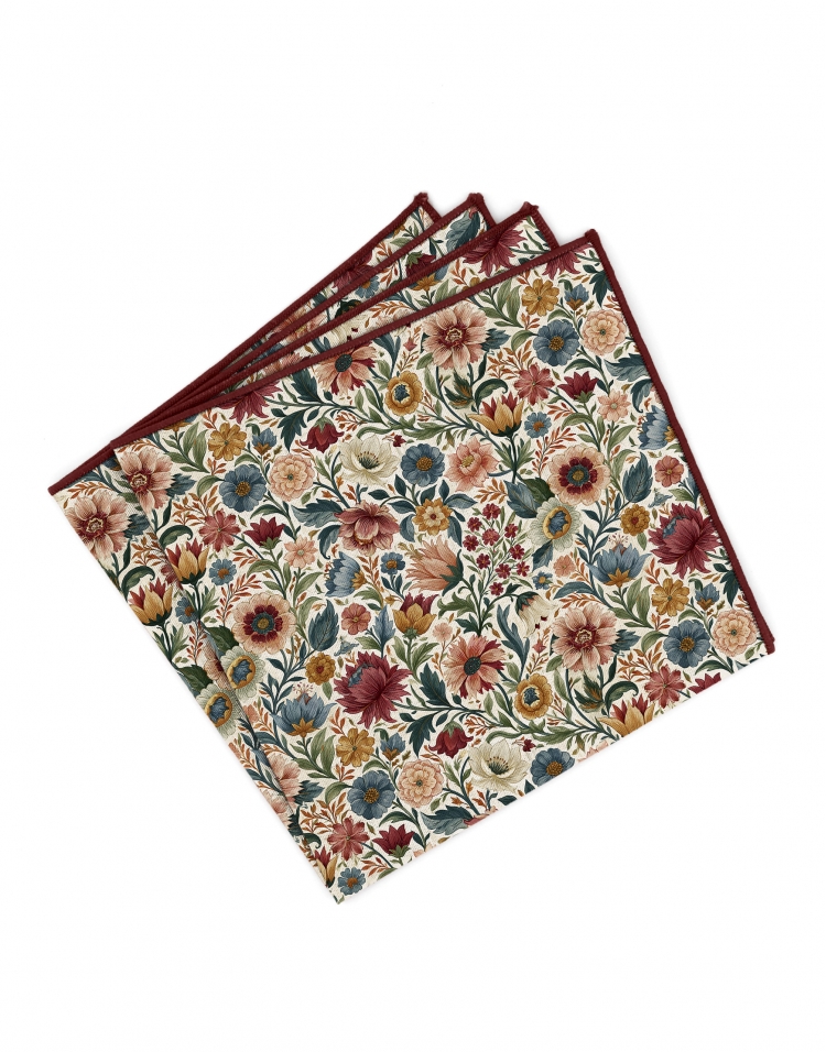 NAYORO - BLOEMEN POCHET - BORDEAUX, ROZE, GROEN & CARAMEL