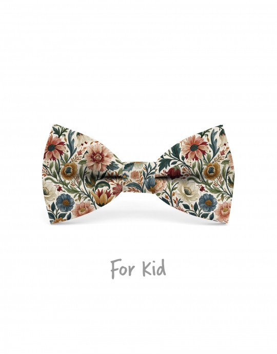 NAYORO - KID or TEEN BOW TIE - BURGUNDY, PINK, GREEN & CARAMEL