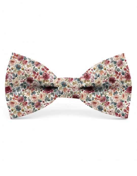 ENIWA - FLORAL BOW TIE - CLASSIC - BURGUNDY, PINK & TEAL