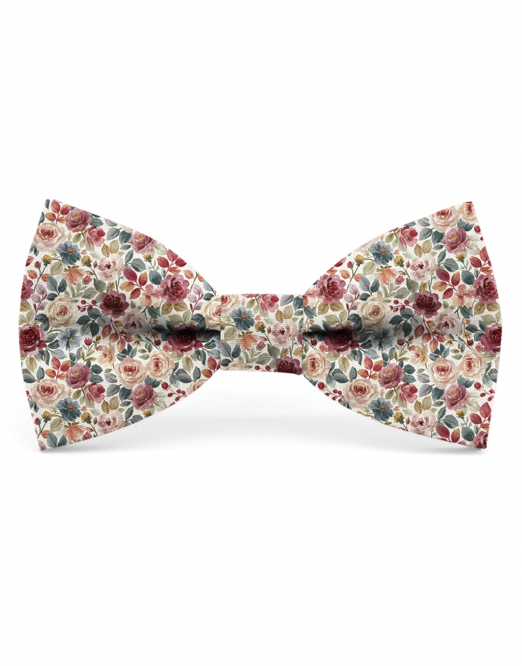 ENIWA - FLORAL BOW TIE - CLASSIC - BURGUNDY, PINK & TEAL