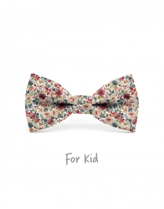 ENIWA - KID or TEEN BOW TIE - BURGUNDY, PINK & TEAL