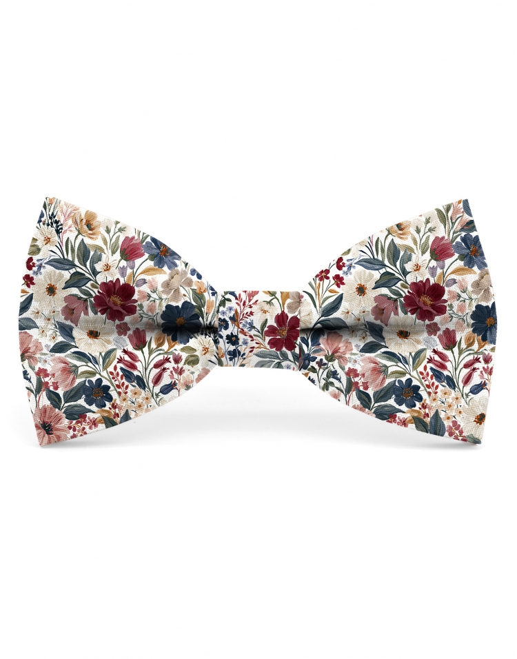 TOYONI - FLORAL BOW TIE - CLASSIC - BURGUNDY, PINK, BLUE & BEIGE