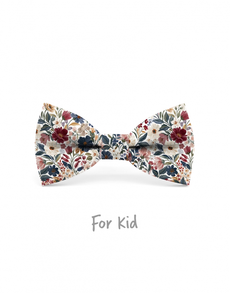 TOYONI - KID or TEEN BOW TIE - BURGUNDY, PINK, BLUE & BEIGE