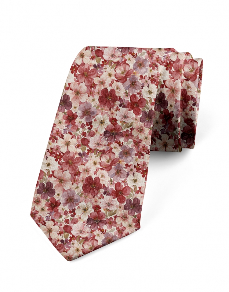 OBANA - CRAVATE FLEURIE - BORDEAUX & ROSE