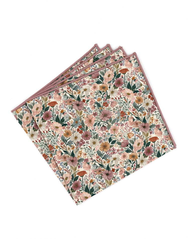 SAMANI - FLORAL POCKET SQUARE - PINK, GREEN & BLUE