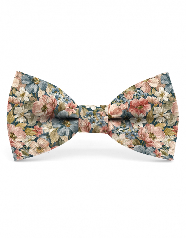 TESHIO - NOEUD PAPILLON FLEURI - CLASSIC - ROSE, BLEU & KAKI