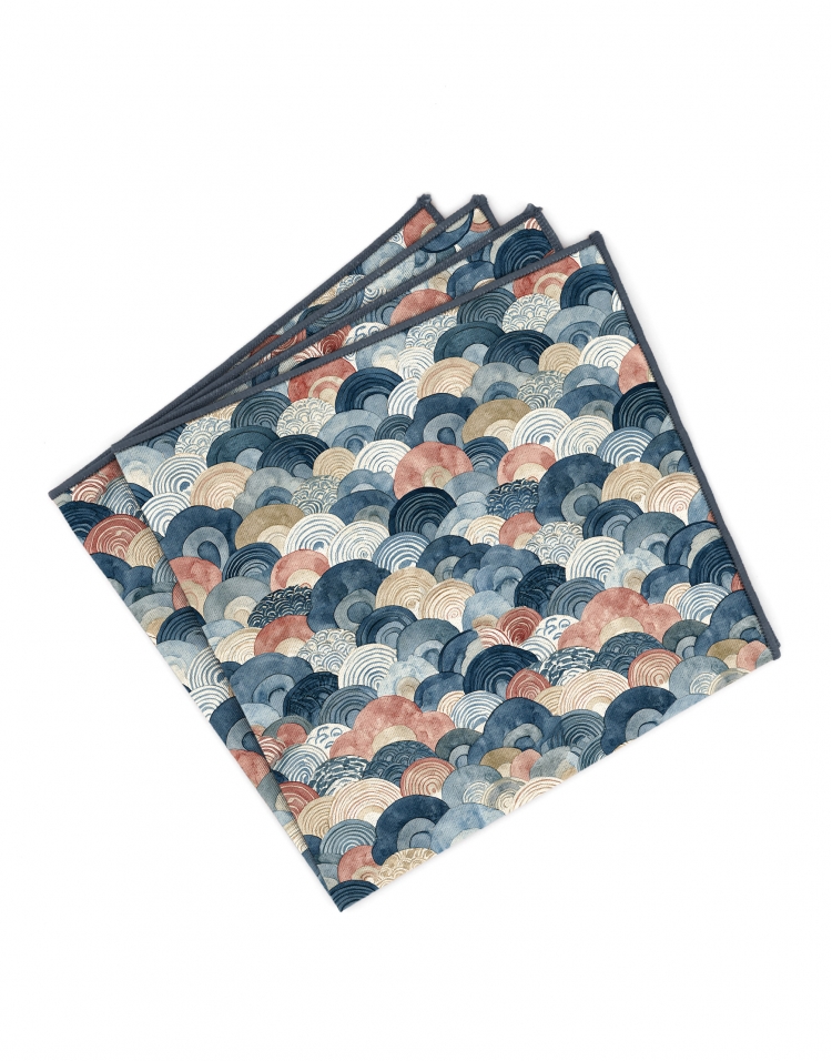 HIDAKA - POCKET SQUARE - PINK, BLUE & BEIGE