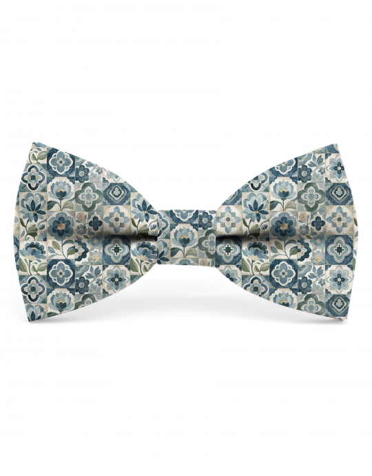 SUKAI - FLORAL BOW TIE - CLASSIC - TURQUOISE, TEAL & BEIGE