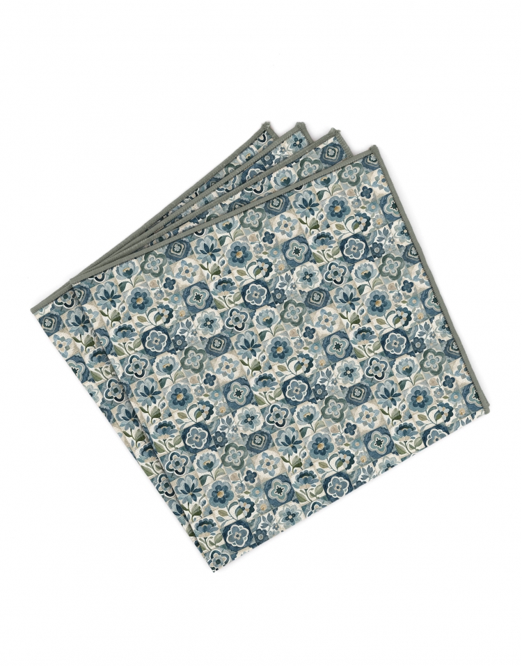 SUKAI - POCKET SQUARE - TURQUOISE, TEAL & BEIGE