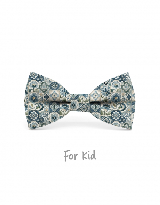 SUKAI - KID or TEEN BOW TIE - TURQUOISE, TEAL & BEIGE