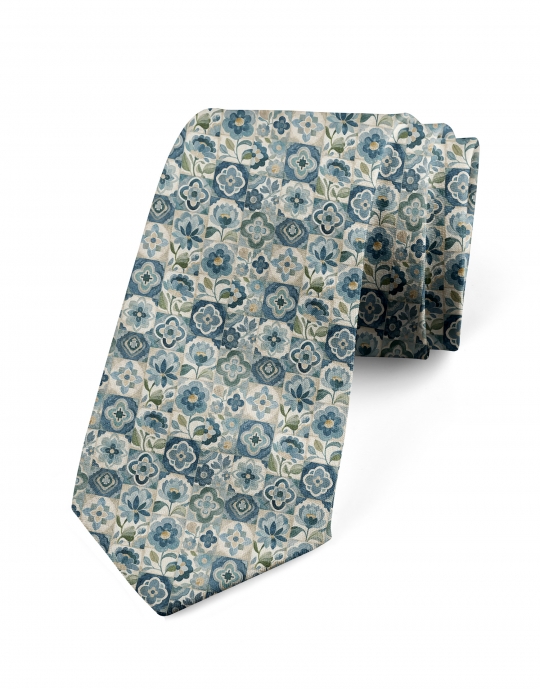 SUKAI - DAS - BLOEMMOTIEF - TURKOOIS, TEAL & BEIGE